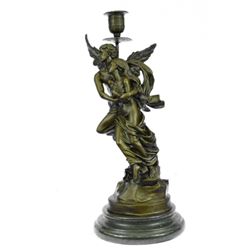 Eros & Psyche Bronze Candelabra Candle Holder Sculpture 14" x 6