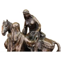 Large Arabian Man Helping his wife Bronze Marble Base Sculpture Statue by Barye