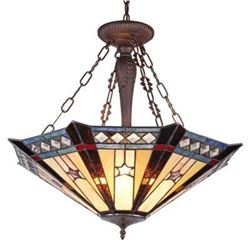 "SIRIUS" Tiffany-style Goemetirc 3 Light Inverted Ceiling Pendant 25" Shade