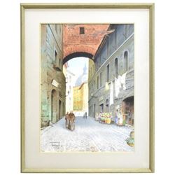 Signed Watercolor, Roman Street Scene