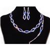 Image 2 : 3PC Royal Blue, Clear Rhinestones Necklace, Earrings & Bracelet Set