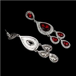 Rhodium Plated Red Crystal Rhinestone Chandelier Drop Dangle Earrings New