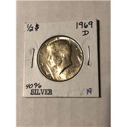 1969 D Silver Kennedy Half Dollar