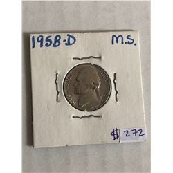 1958 D Jefferson Nickel MS  High Grade