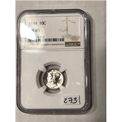 1944 Mercury Dime Certified NGC MS 65