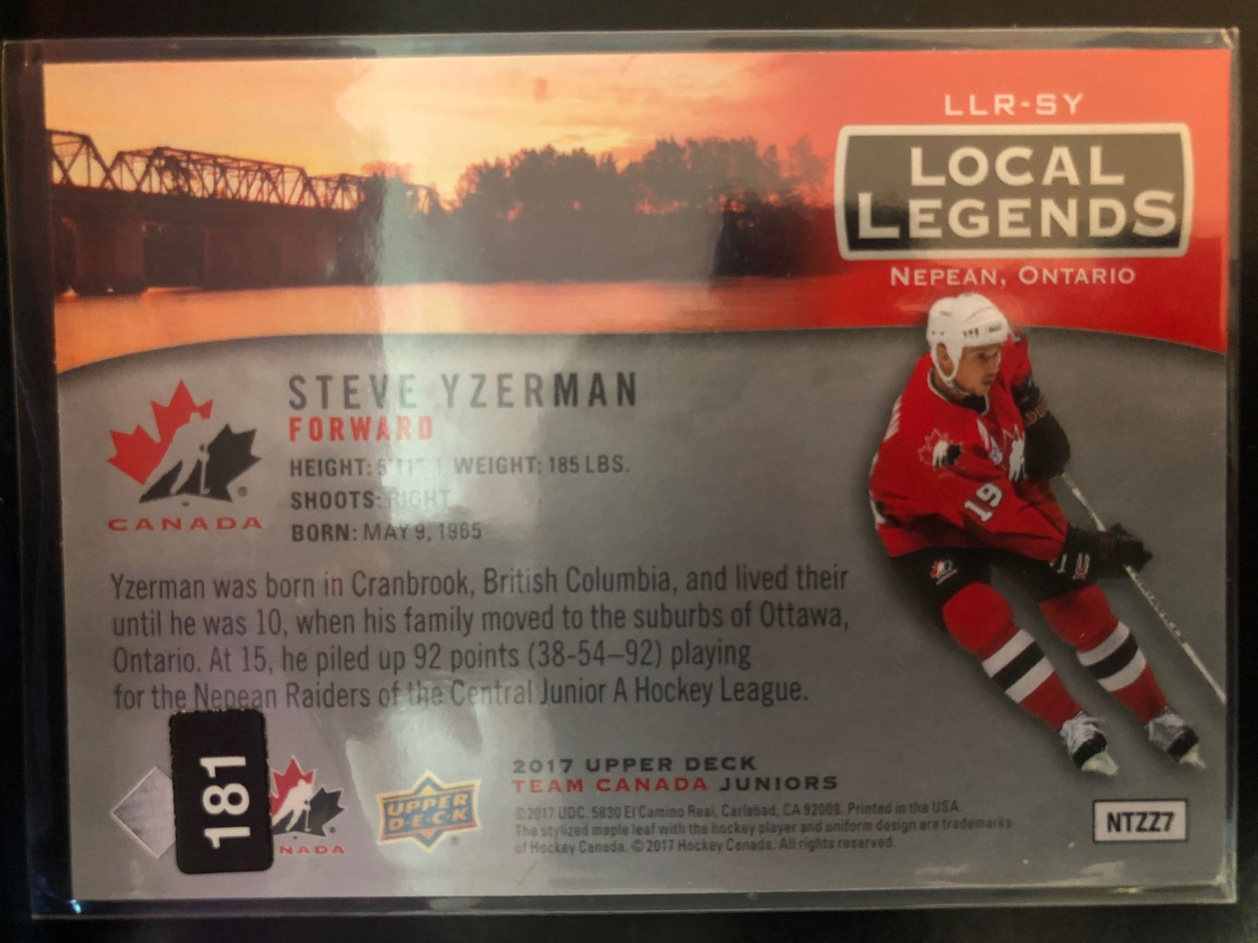 2017 Team Canada Juniors Steve Yzerman Llr Sy