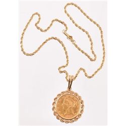 1895 $5 Gold Coin Pendant on 14 Kt Necklace