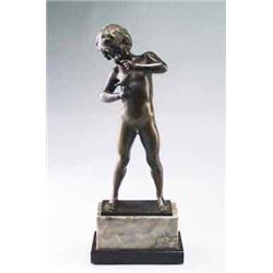   RICHARD W. LANGE  Figur Knabe mit Vogel, Bronze