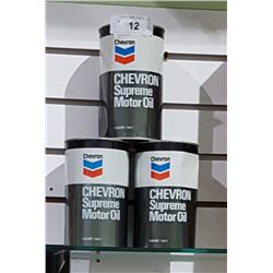 3 VINTAGE CHEVRON SUPREME MOTOROIL QUARTS