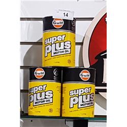 3 VINTAGE CARDBOARD GULF SUPER PLUS 1L MOTOROIL TINS