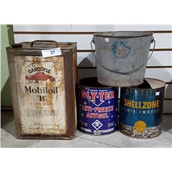 4 VINTAGE OIL AND ANTIFREEZE TINS