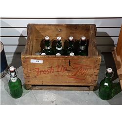 VINTAGE 7-UP WOOD POP CRATE W/10 VINTAGE GROLSCH BEER BOTTLES
