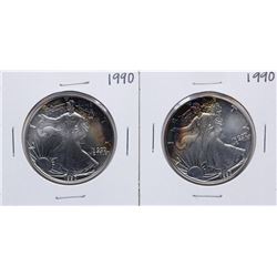 Lot of (2) 1990 $1 American Silver Eagle Coins