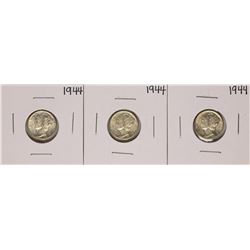 Lot of (3) 1944 Mercury Dime Coins