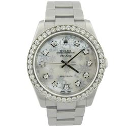 Rolex Mens Air-King Stainless Steel 34mm MOP Diamond Dial Watch