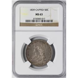 1839 Capped Bust Half Dollar Coin NGC MS63