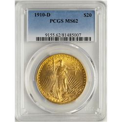 1910-D $20 St. Gaudens Double Eagle Gold Coin PCGS MS62