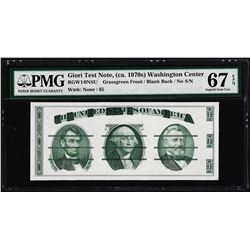 Giori Washington Face Test Note PMG Superb Gem Uncirculated 67EPQ