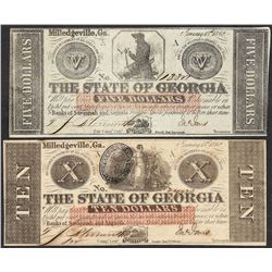 Lot of 1862 $5 & $10 The State of Georgia Obsolete Note