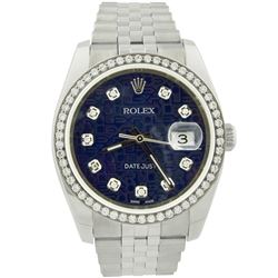Rolex Mens Datejust Stainless Steel 36mm Blue and Grey Diamond Dial Watch