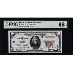 1929 $20 Federal Reserve Bank Note New York PMG Gem Uncirculated 66EPQ