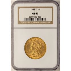 1882 $10 Liberty Head Eagle Gold Coin NGC MS62