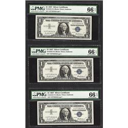 Lot of (3) Consecutive 1957 $1 Silver Certificate Notes PMG Gem Uncirculated 66E