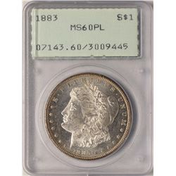1883 $1 Morgan Silver Dollar Coin PCGS MS60PL Old Green Rattler
