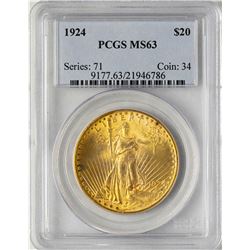 1924 $20 St. Gaudens Double Eagle Gold Coin PCGS MS63