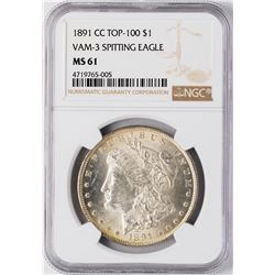 1891-CC $1 Morgan Silver Dollar Coin NGC MS61 Top-100 VAM 3