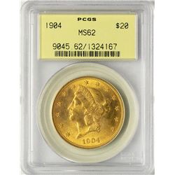 1904 $20 Liberty Head Double Eagle Gold Coin PCGS MS62 Old Green Holder