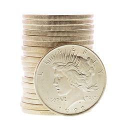 Roll of (20) Brilliant Uncirculated 1922 $1 Peace Silver Dollar Coins