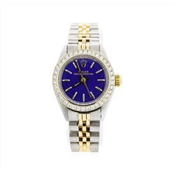 Ladies Two Tone Rolex Oyster Perpetual Watch with Diamond Bezel