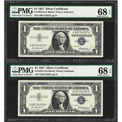 Lot of (2) Consec. 1957 $1 Silver Certificate Notes PMG Superb Gem Unc 68PPQ