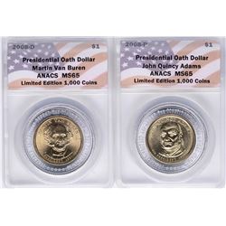 Lot of (2) 2008 Presidential Oath Dollar Coins ANACS MS65