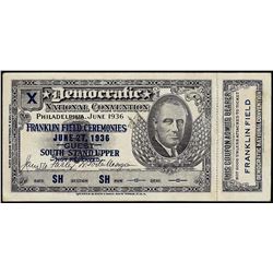June 27, 1936 Democratic National Convention Ticket Franklin Field w/ Stub