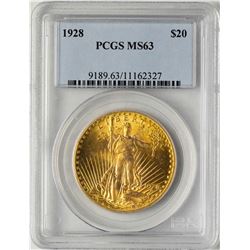 1928 $20 St. Gaudens Double Eagle Gold Coin PCGS MS63