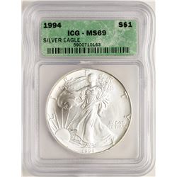 1994 $1 American Silver Eagle Coin ICG MS69