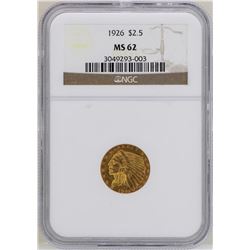 1926 $2 1/2 Indian Head Quarter Eagle Gold Coin NGC MS62