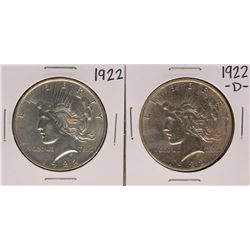 Lot of 1922 & 1922-D $1 Peace Silver Dollar Coins