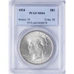 1934 $1 Peace Silver Dollar Coin PCGS MS64