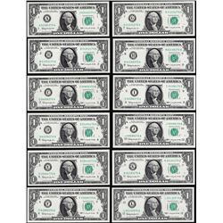 District Set of (12) 1963 $1 Federal Reserve Notes