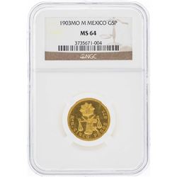 1903MO M Mexico 5 Pesos Gold Coin NGC MS64