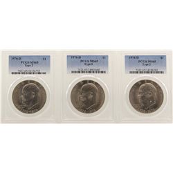 Lot of (3) 1976-D Type 3 Eisenhower Dollar Coins PCGS MS65 Type 2