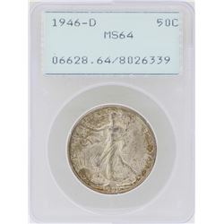1946-D Walking Liberty Half Dollar Coin PCGS MS64 Green Rattler Holder