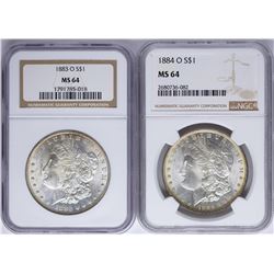 Lot of 1883-O & 1884-O $1 Morgan Silver Dollar Coins NGC MS64