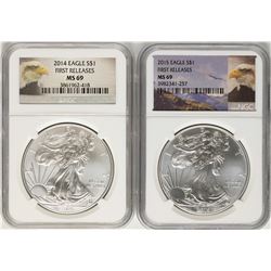 Lot of 2014-2015 $1 American Silver Eagle Coins NGC MS69 First Releases
