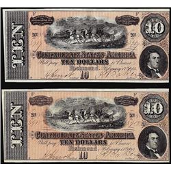 Lot of (2) Consecutive 1864 $10 Confederate States of America Notes