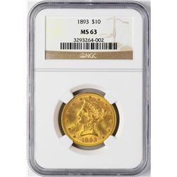 1893 $10 Liberty Head Eagle Gold Coin NGC MS63
