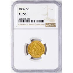 1856 $3 Indian Princess Head Gold Coin NGC AU50